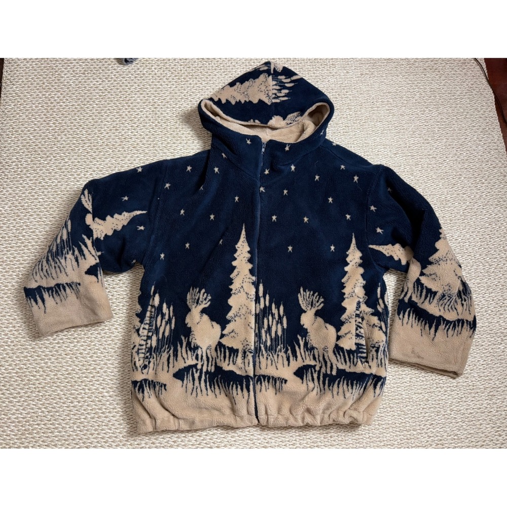 Country Woods Vintage Fleece Hoodie Moose jacket oversized rustic cabin cottage